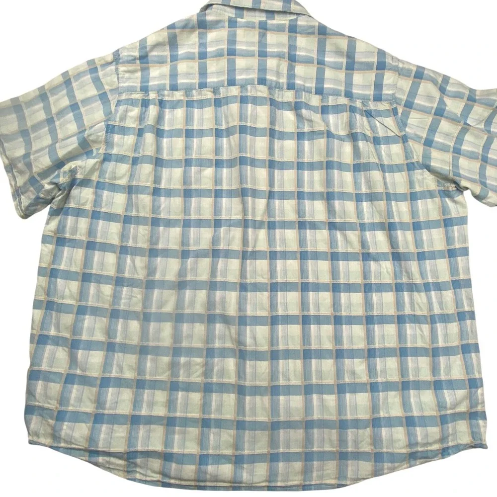 Woolworths Mens XXXL Blue Plaid Cotton Linen Short Sleeve Button Up Shirt 0366